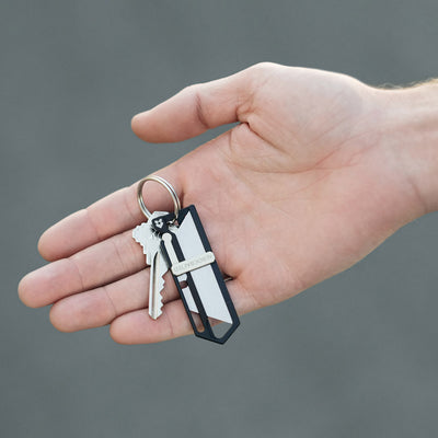 EDC pocket knife that is a small keychain knife #material_black-silver-aluminum