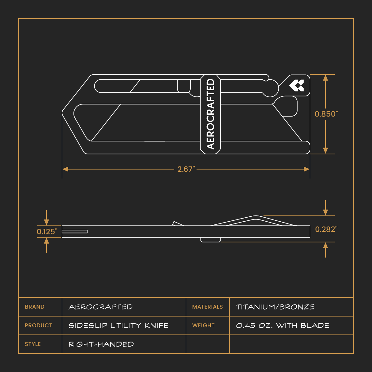 aerocrafted sideslip compact lightweight edc pocket knife #material_titanium-bronze