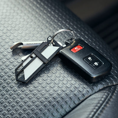black everyday carry minimalist utility knife can be a keychain utility knife machined in the usa by aerocrafted #material_black-aluminum-ultem