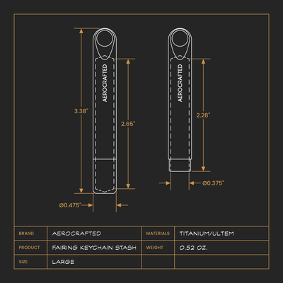 aerocrafted fairing keychain stash dimensions to hold your medicine or cash and act as a minimalist keychain  #material_titanium-ultem