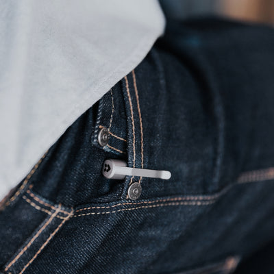 The contract pocket pen is a titanium edc pen and fits perfectly in a pocket with a pocket clip in a pair of jeans all machined and made in the usa #material_titanium-ultem