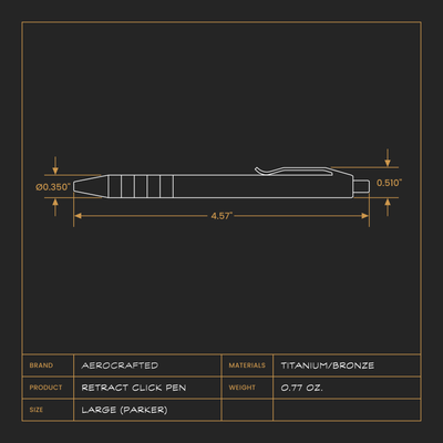 Dimensions of the Retract click pen, made out of bronze and titanium #material_titanium-bronze