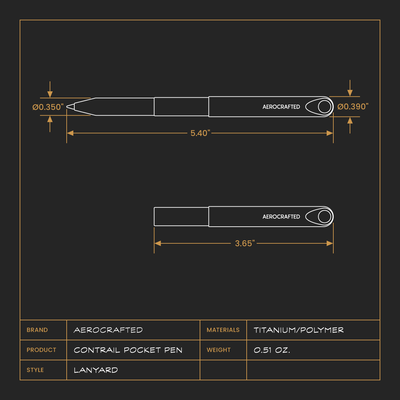 aerocrafted contrail mini pen pen size and weight dimension graphic #material_titanium-polymer