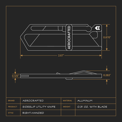 aerocrafted sideslip small edc pocket knife #material_black-silver-aluminum
