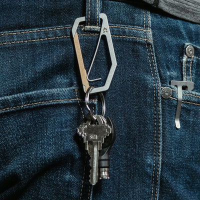 aerocrafted uplock key edc carabiner on a belt loop made out of titanium and bronze and works great as a edc key organizer made in the usa #material_titanium-bronze