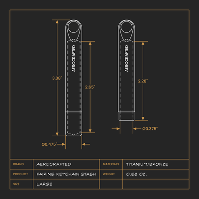 aerocrafted fairing keychain stash dimensions to hold money medication or toothpicks #material_titanium-bronze
